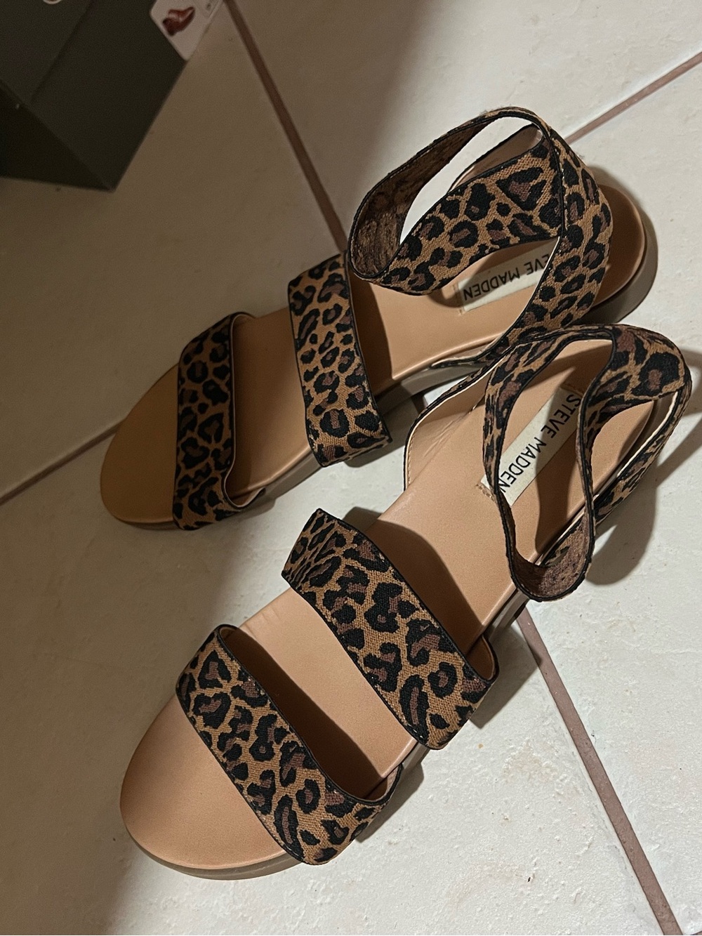 Steve Madden Leopard Strappy Sandals in Tan and Black